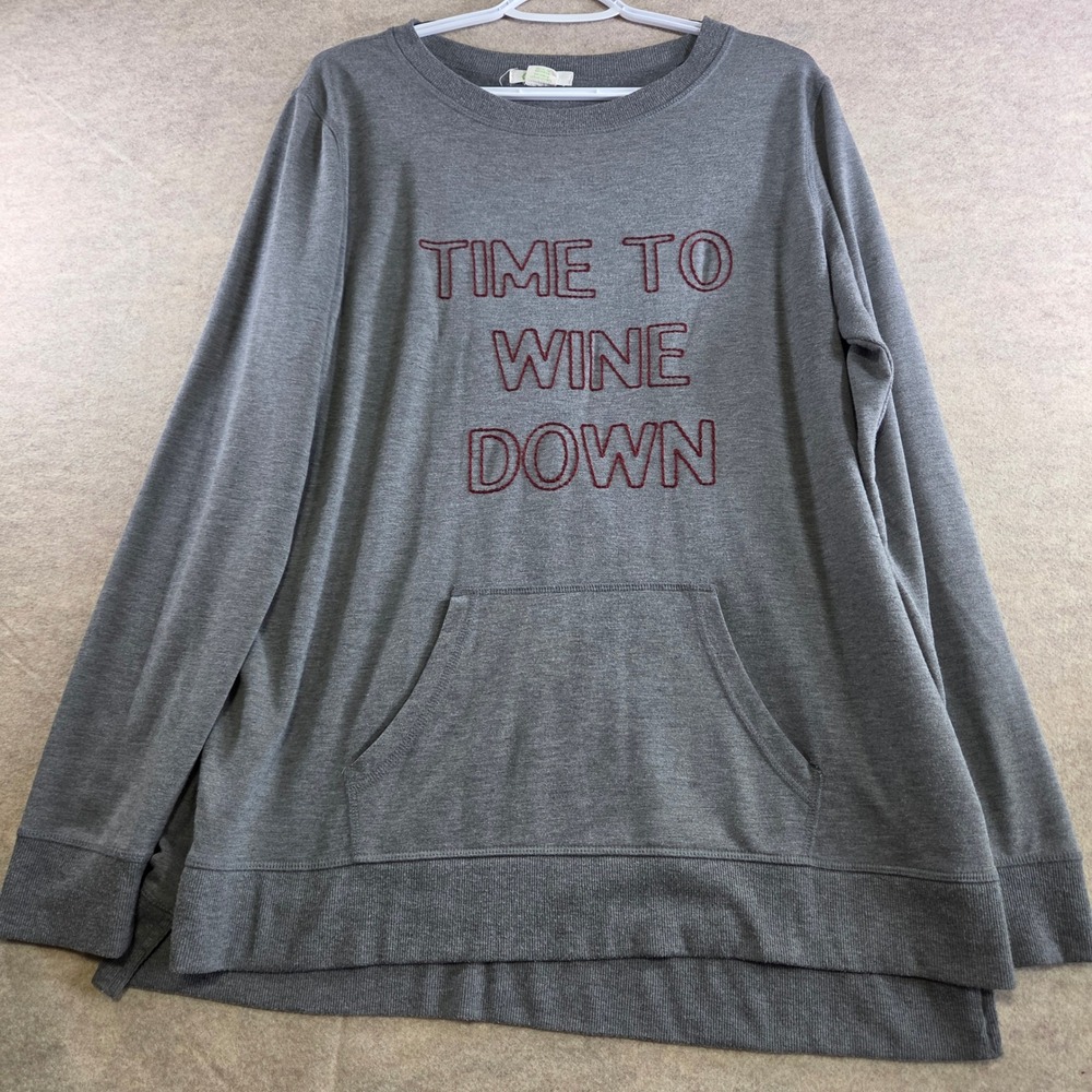 C. Wonder Gray Time To Wine Down Graphic Sweatshirt Kangaroo Pocket XL